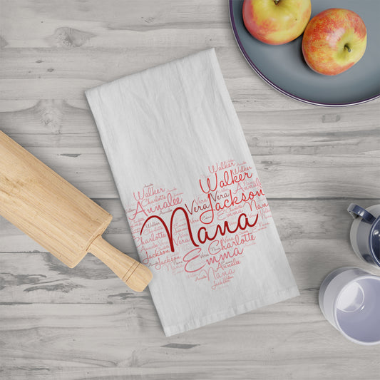 Grandma's Heart of Love Tea Towel with Children's Names - Amazing Faith Designs