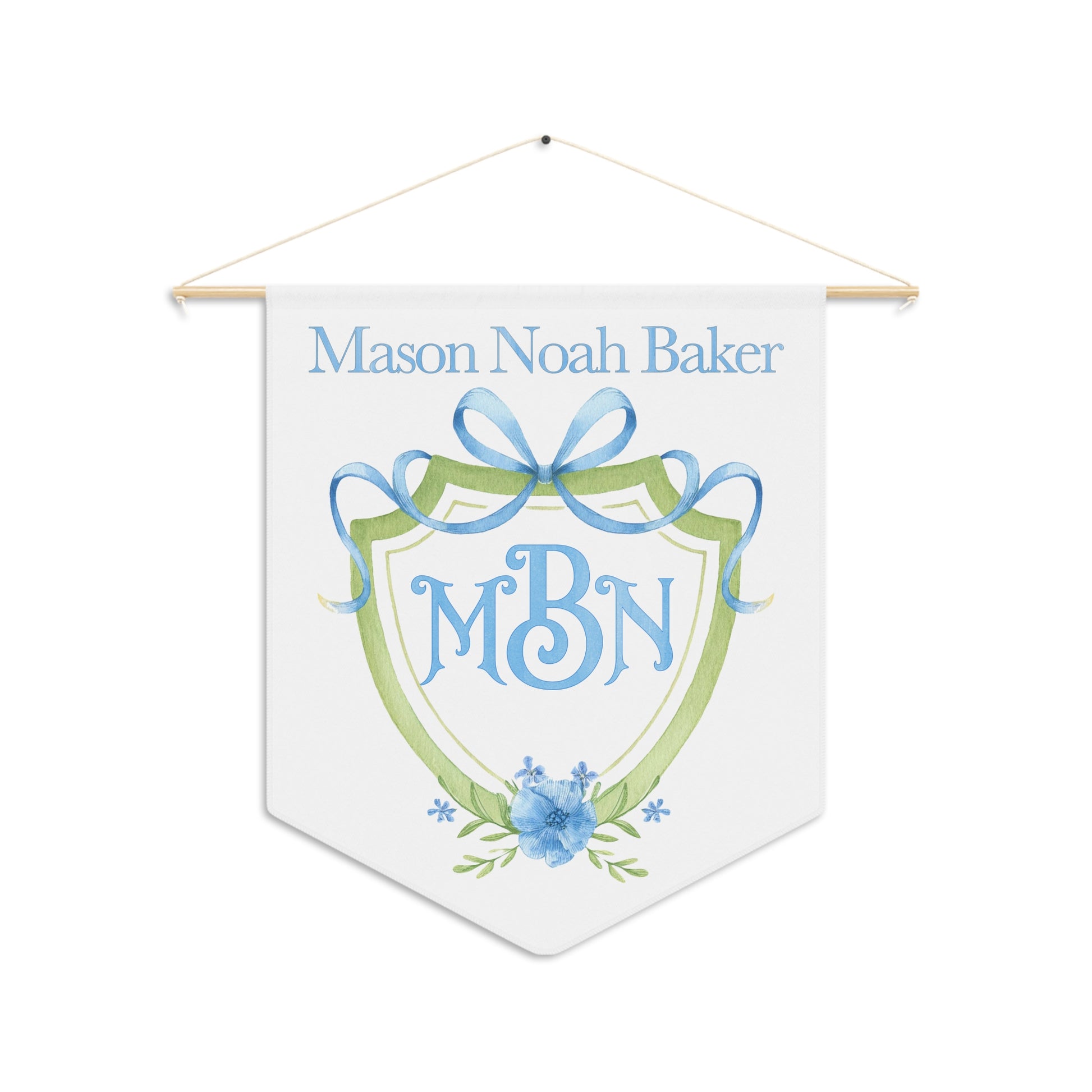 Custom Baby Banner, Green Crest Nursery Pennant - Amazing Faith Designs