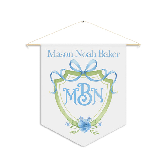 Custom Baby Banner, Green Crest Nursery Pennant - Amazing Faith Designs