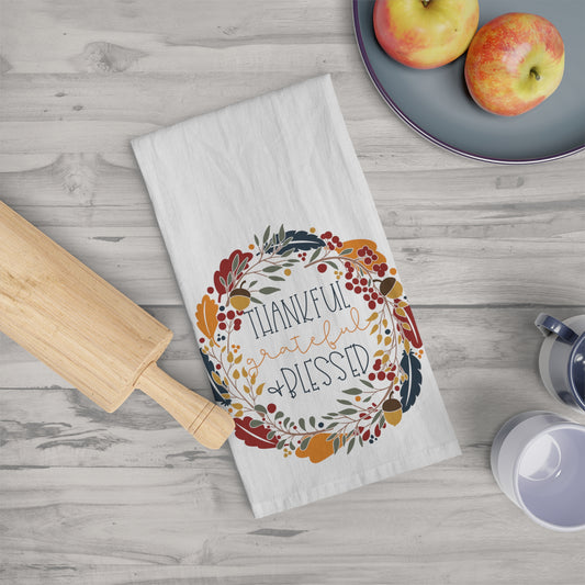 Thankful Grateful and Blessed Tea Towel - Amazing Faith Designs
