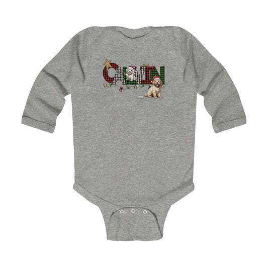 Calvin Christmas Dogs Infant Long Sleeve Bodysuit - Amazing Faith Designs