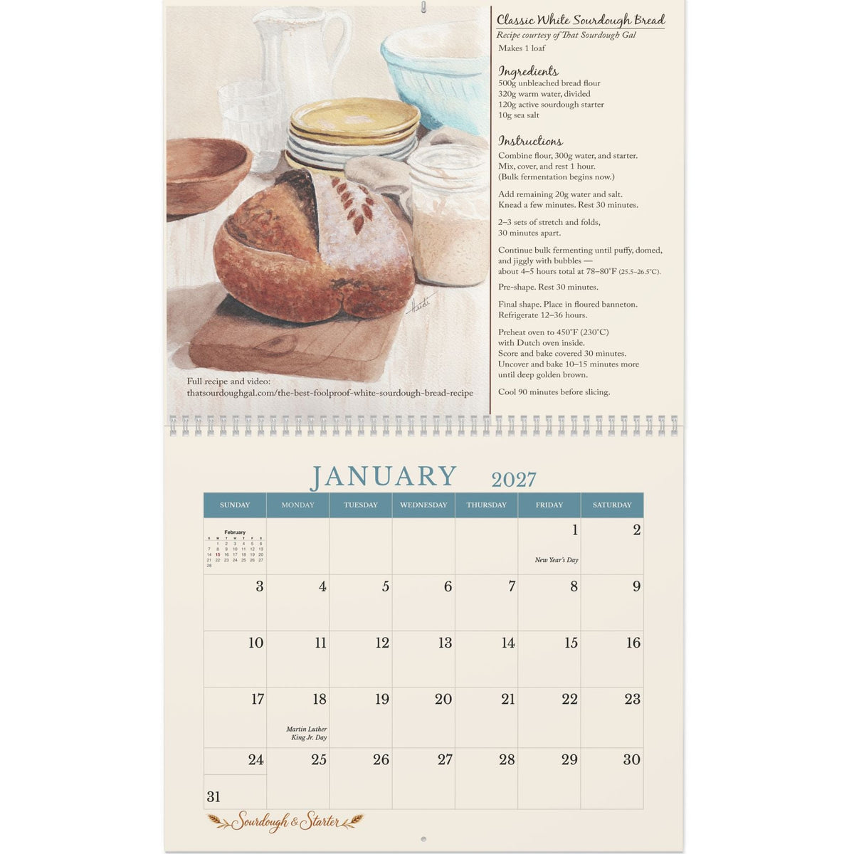 2027 Sourdough Watercolor Calendar