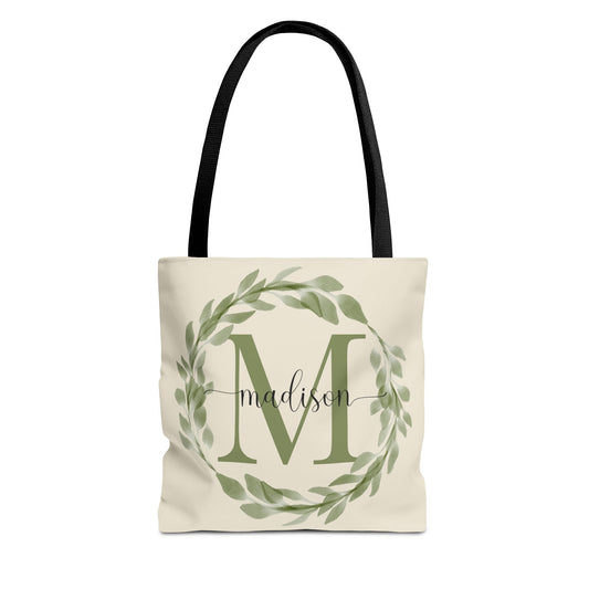 Monogram Wreath Tote Bag - Amazing Faith Designs