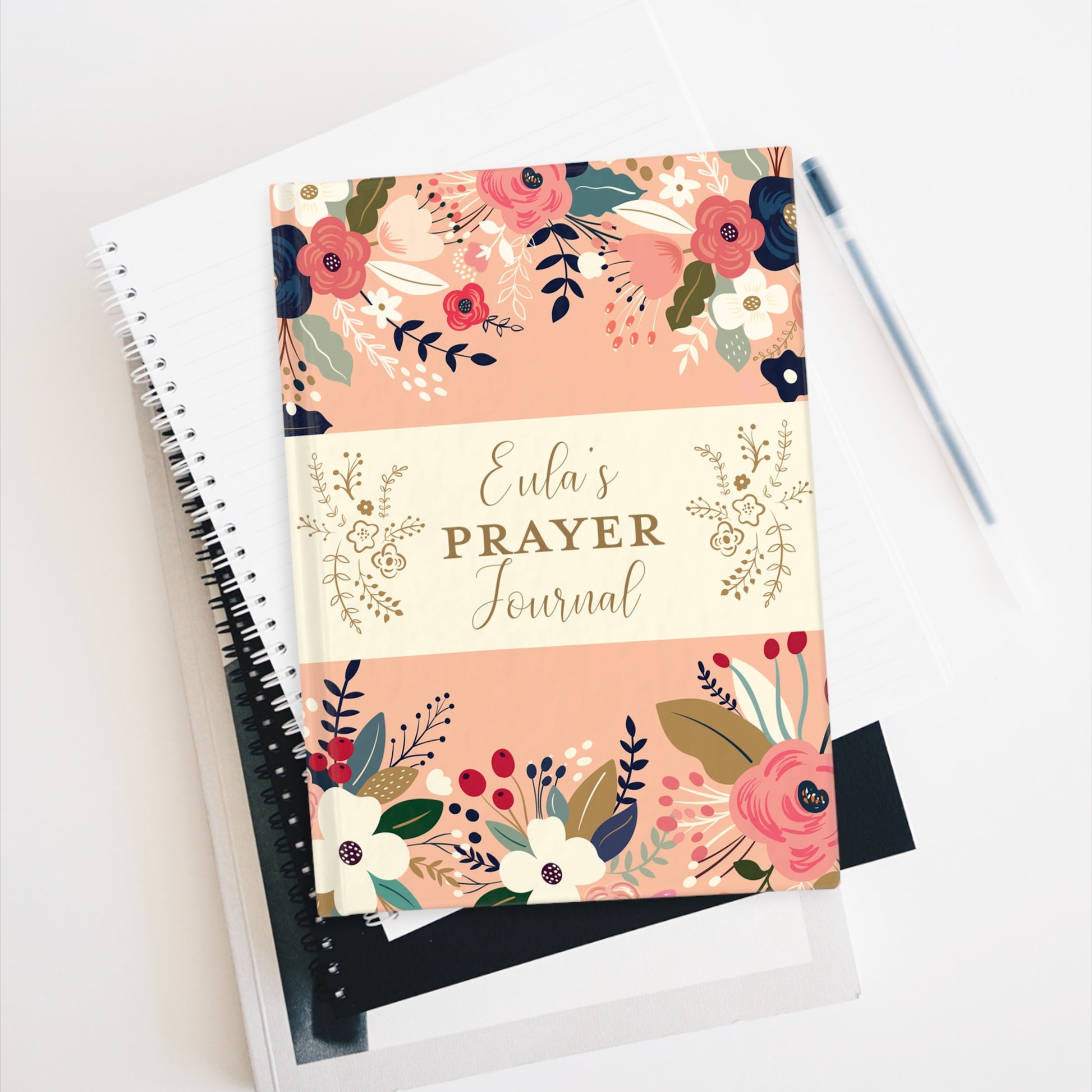 Prayer Journal Personalized Peach Floral - Ruled Line - Amazing Faith Designs