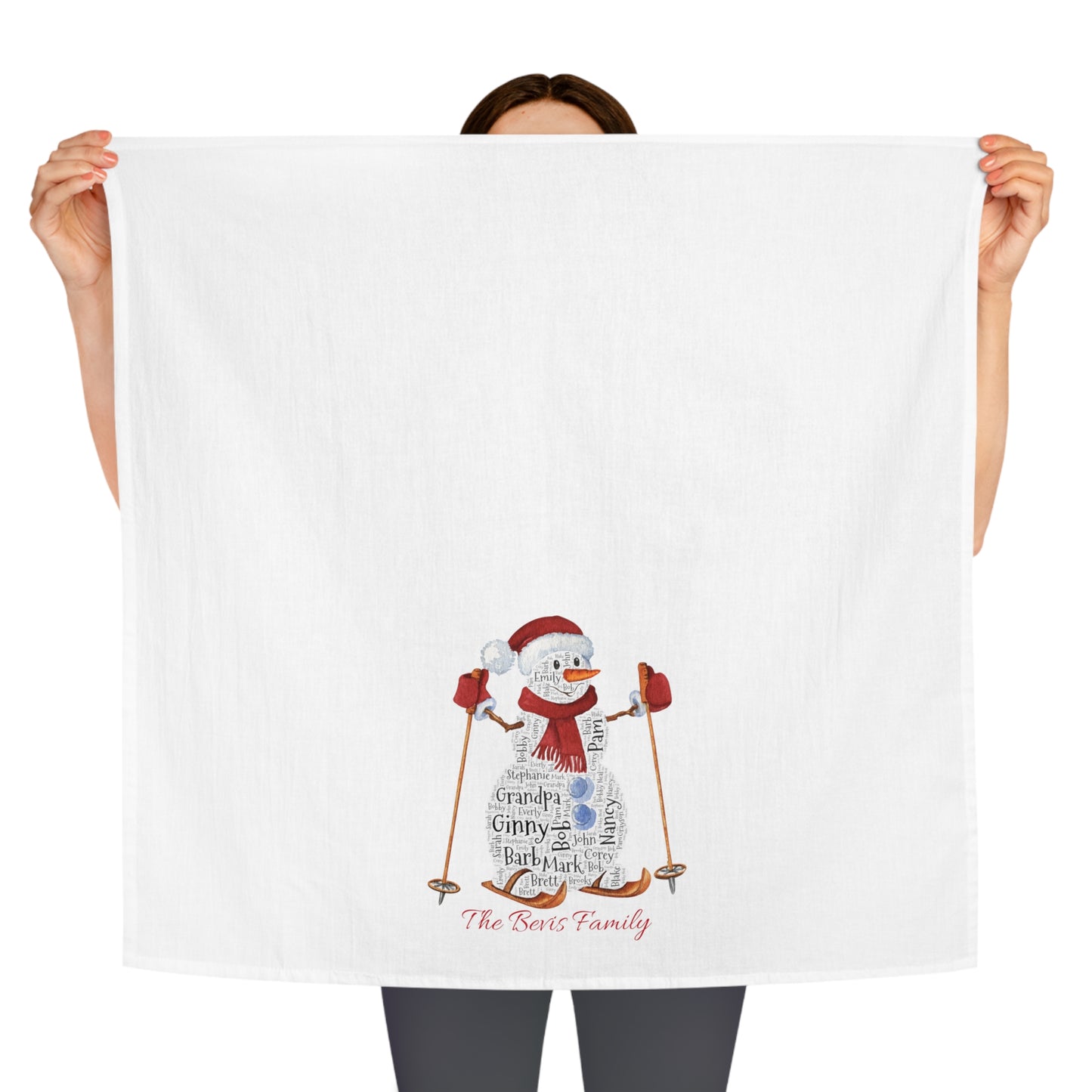 Snowman Names Kitchen Tea Towel - Add up to 35 names! - Amazing Faith Designs