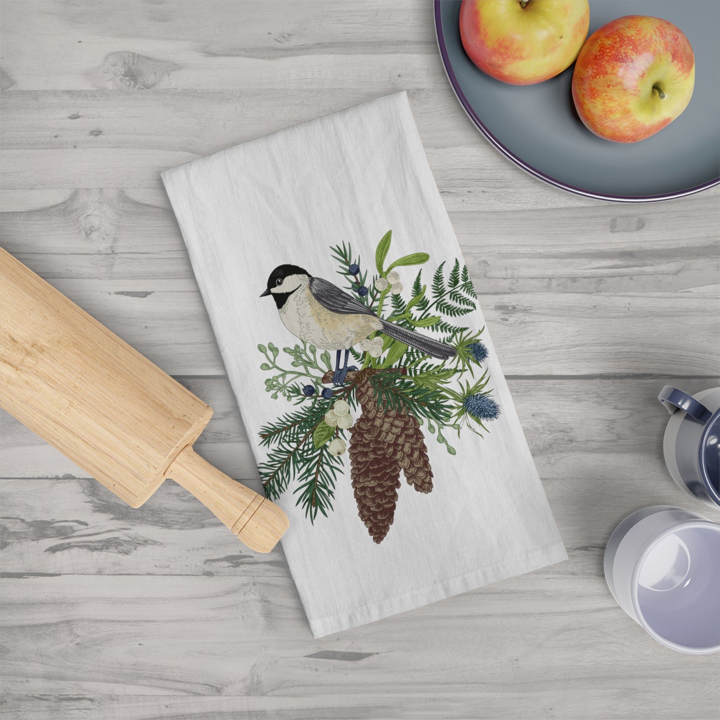 Chickadee Christmas Kitchen Tea Towel - Amazing Faith Designs