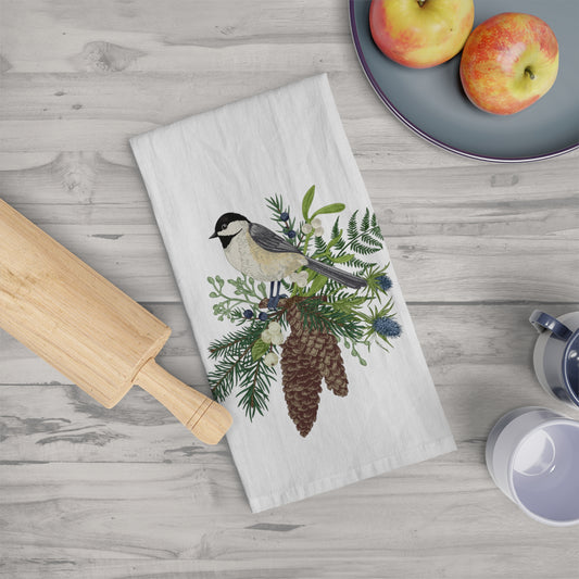 Chickadee Christmas Kitchen Tea Towel - Amazing Faith Designs