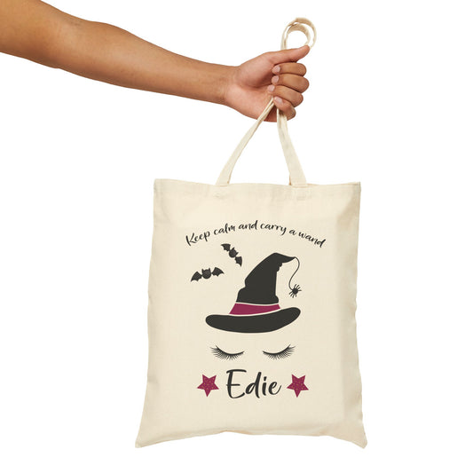 Witch Trick or Treat Canvas Tote Bag, Kids Halloween Bag - Amazing Faith Designs