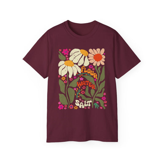 Flour Water Salt Retro Flowers Tshirt - Extended Sizes - Amazing Faith Designs