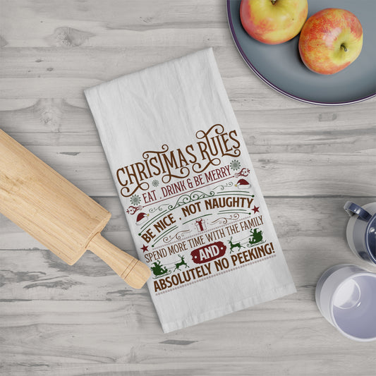 Christmas Rules Kitchen Tea Towel - Amazing Faith Designs