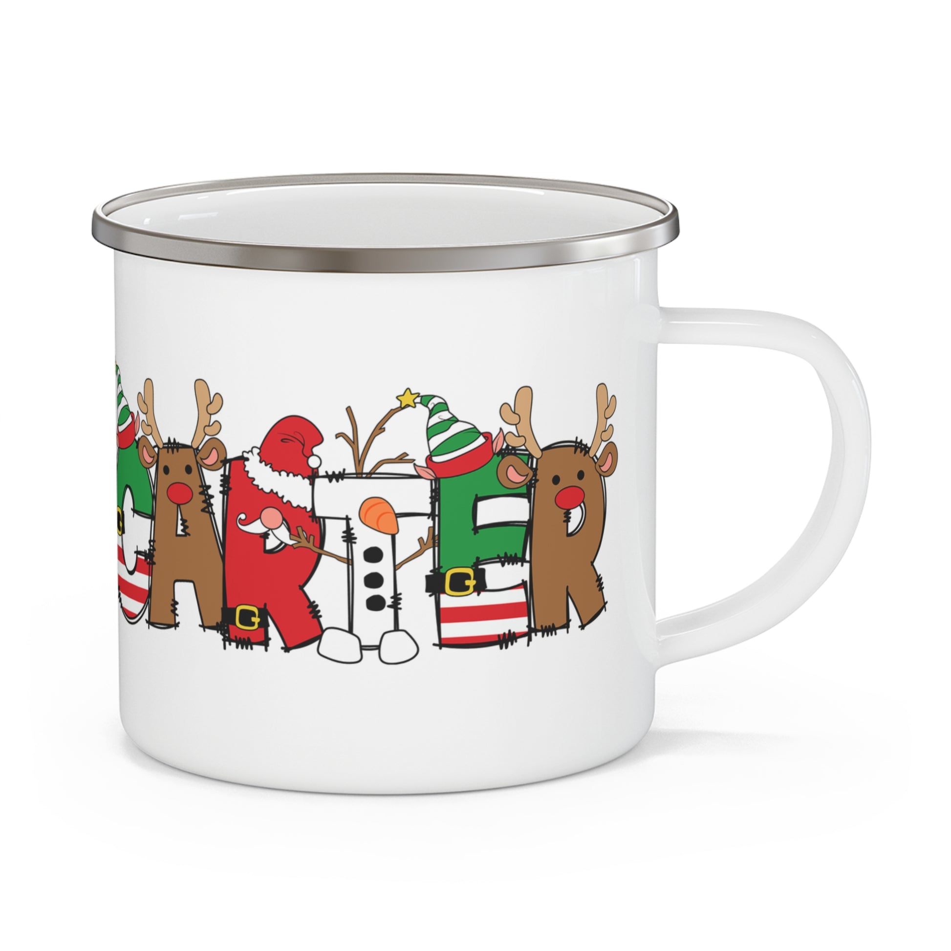 Christmas Kids Name Enamel Camping Mug 12oz - Amazing Faith Designs