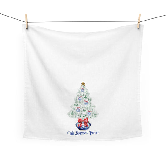 Chinoiserie Christmas Tree Tea Towel - Add up to 35 names - Amazing Faith Designs