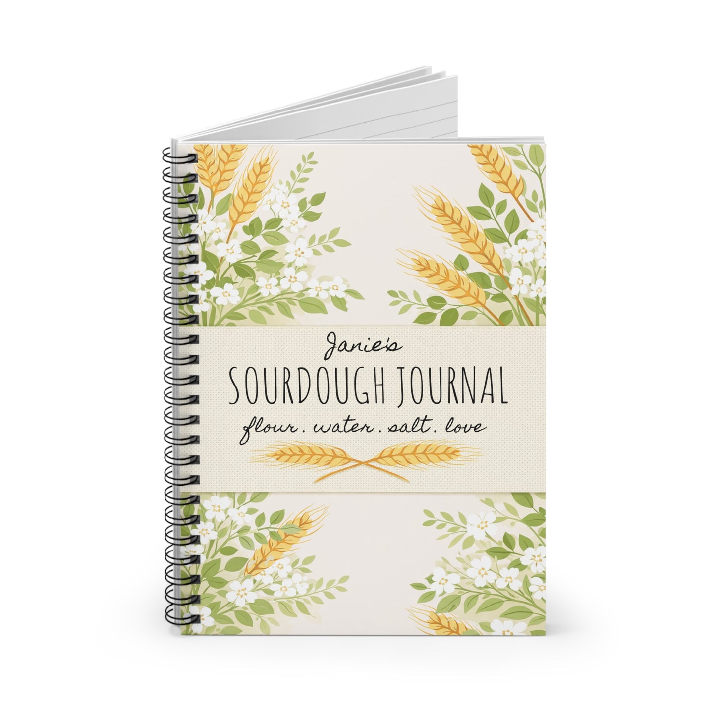 Sourdough Journal Spiral Notebook (Wheat) — Personalized Recipe & Starter Log - Amazing Faith Designs
