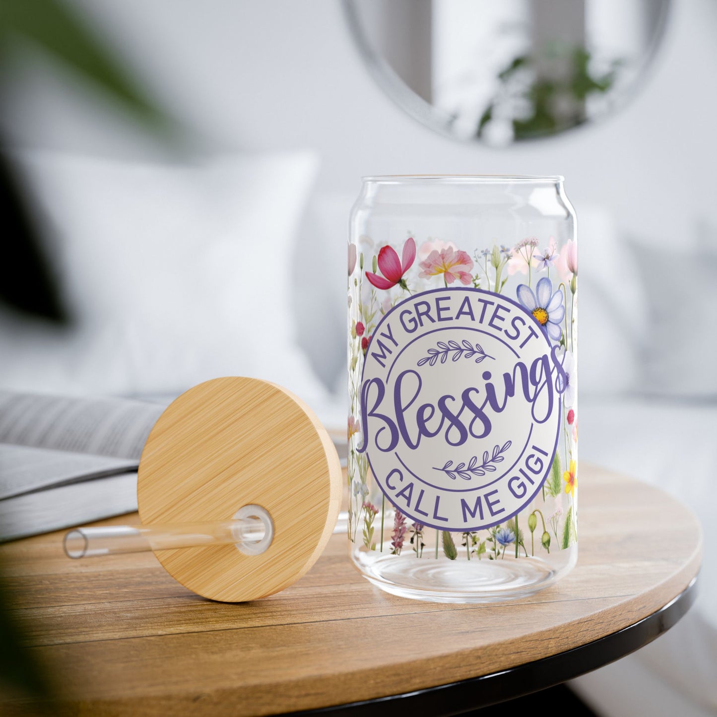 Grandma Wildflowers Sipper Glass, 16oz - Gigi - Amazing Faith Designs