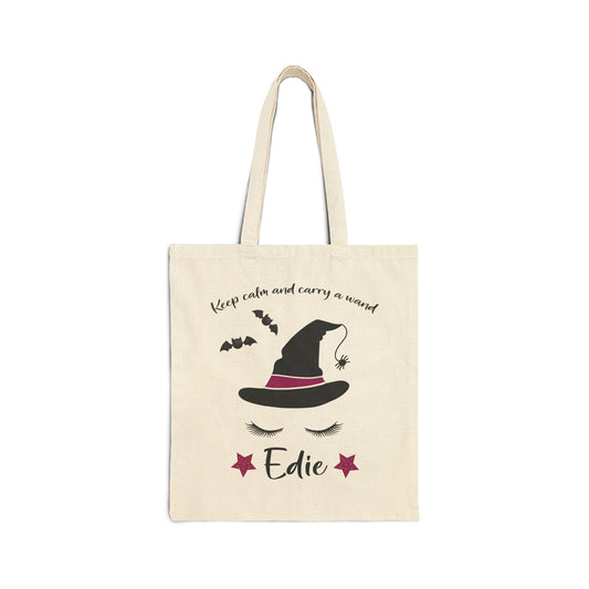 Witch Trick or Treat Canvas Tote Bag, Kids Halloween Bag - Amazing Faith Designs