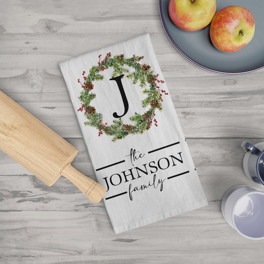 Family Monogram Christmas Tea Towel - Amazing Faith Designs