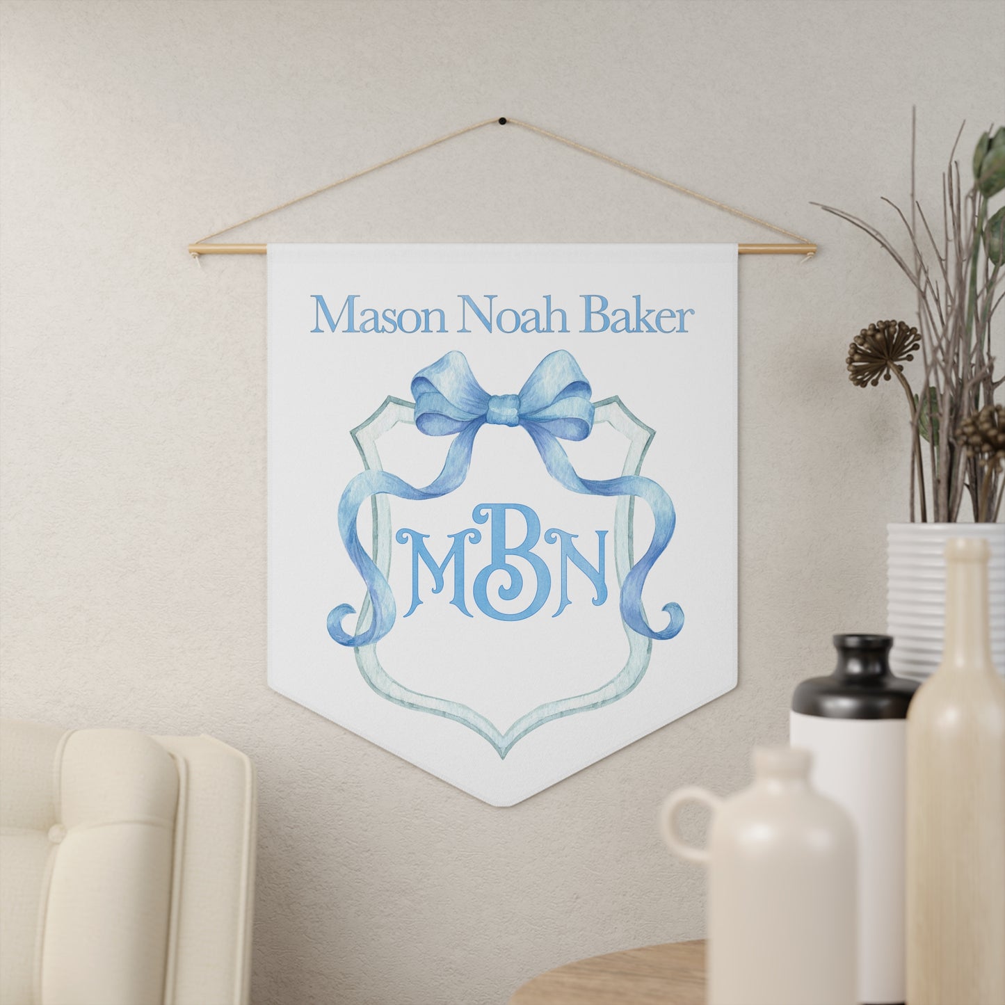 Custom Baby Banner | Blue Crest Nursery Pennant - Amazing Faith Designs