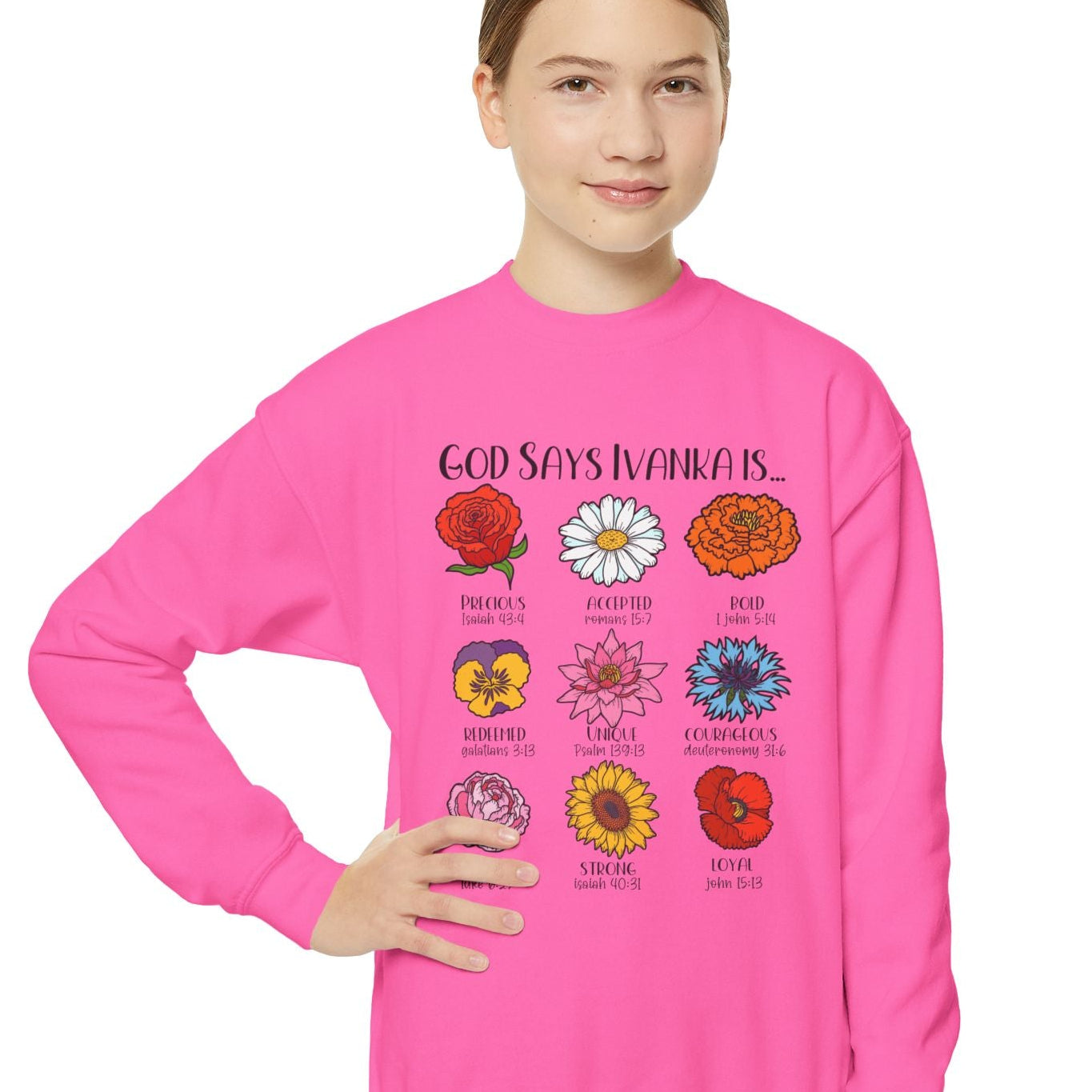 God Says You Are - Flowers Christian Affirmation Youth Sweatshirt - Amazing Faith Designs
