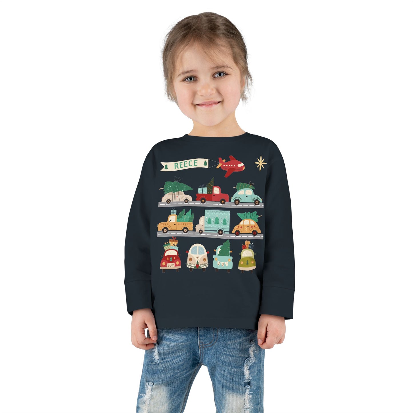 REECE Christmas Cars Toddler Long Sleeve Shirt - Amazing Faith Designs