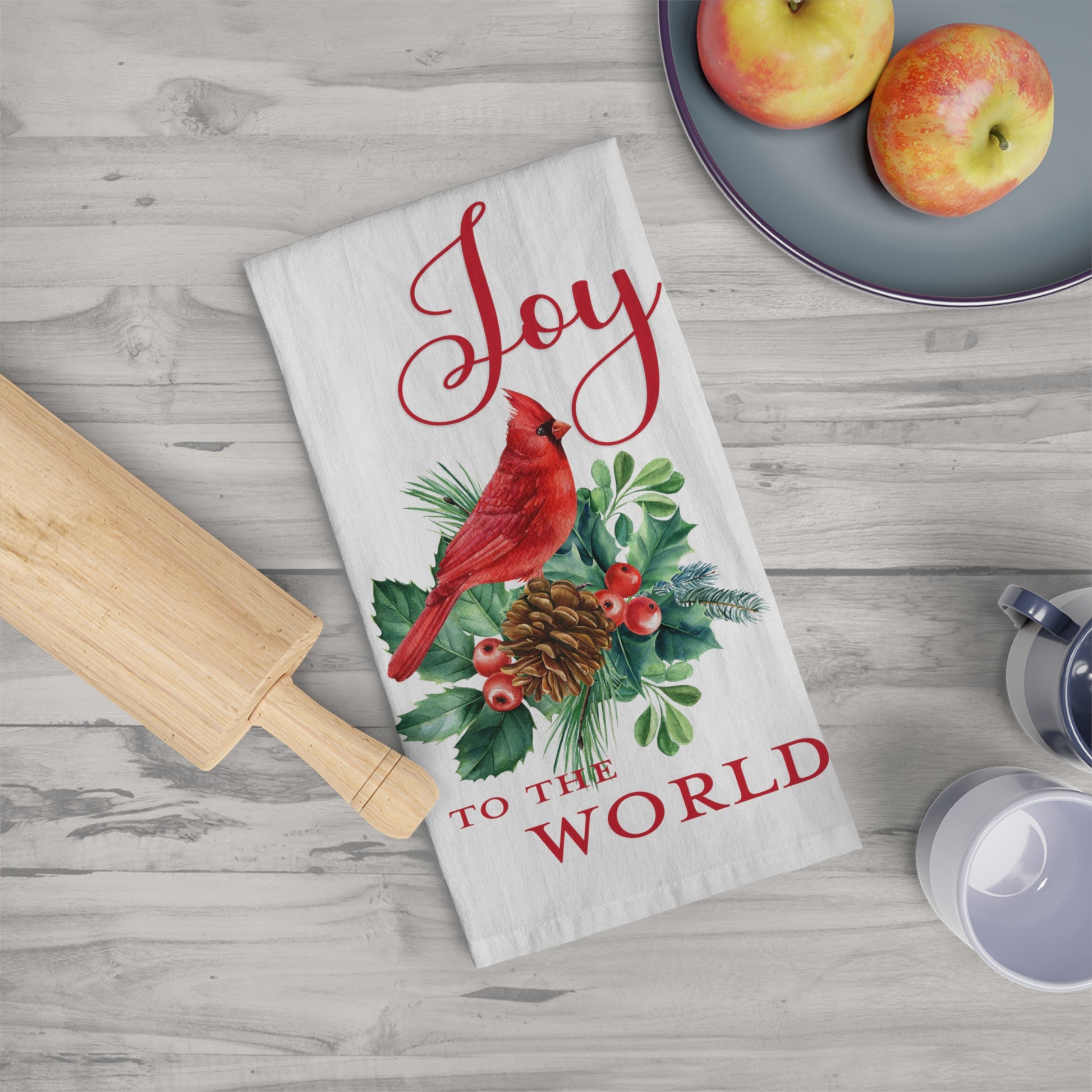 Joy to the World Cardinal Christmas Tea Towel - Amazing Faith Designs