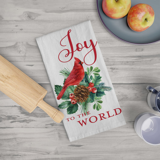 Joy to the World Cardinal Christmas Tea Towel - Amazing Faith Designs