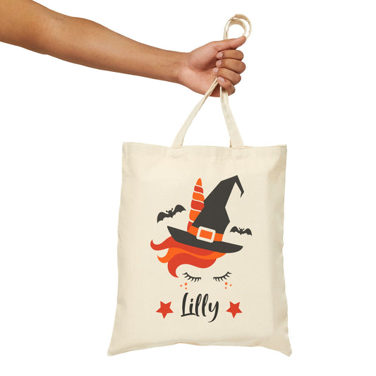 Unicorn Trick or Treat Canvas Tote Bag, Kids Halloween Bag - Amazing Faith Designs