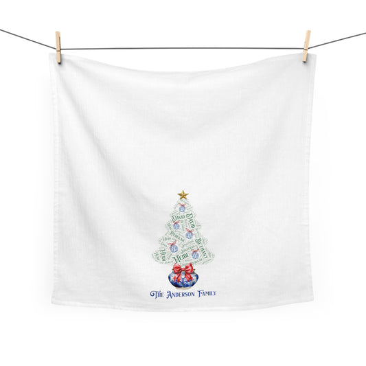 Chinoiserie Christmas Tree Tea Towel - Add up to 35 names - Amazing Faith Designs