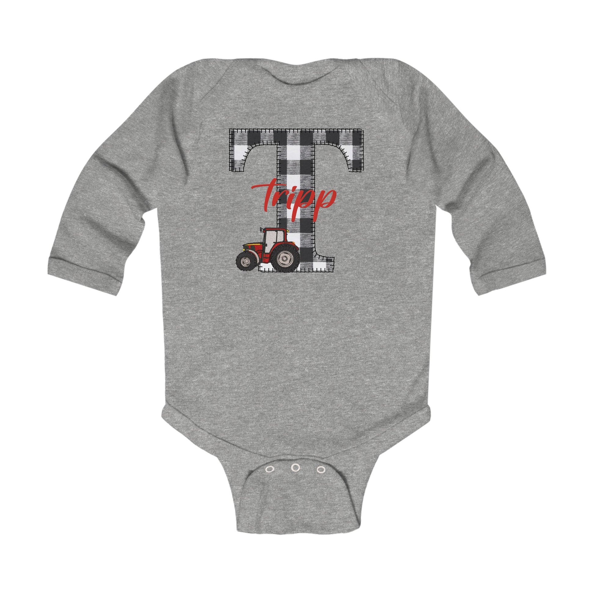 Monogram Tractor Infant Long Sleeve Bodysuit - Amazing Faith Designs