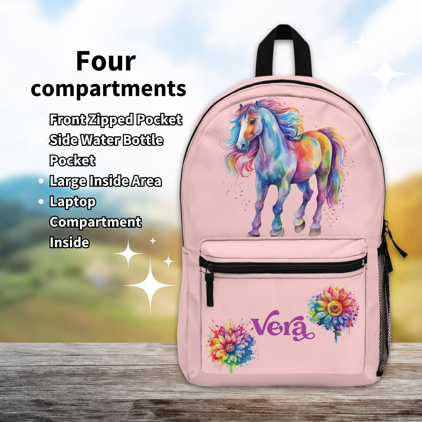 Rainbow Horse Pink Backpack for Kids