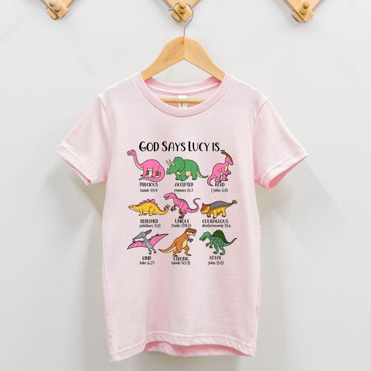 God Says I Am Dinosaur Shirt for Girls - Amazing Faith Designs