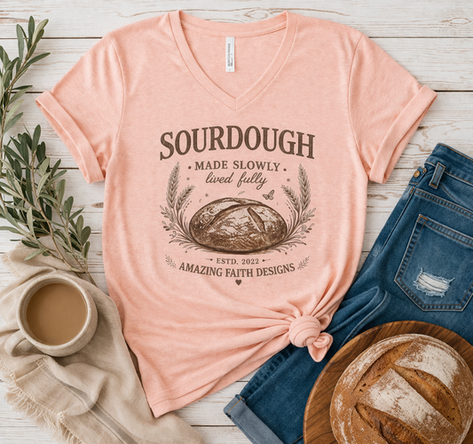Personalized Sourdough Made Slowly Women’s V-Neck Tee - Amazing Faith Designs