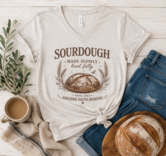 Personalized Sourdough Made Slowly Women’s V-Neck Tee - Amazing Faith Designs