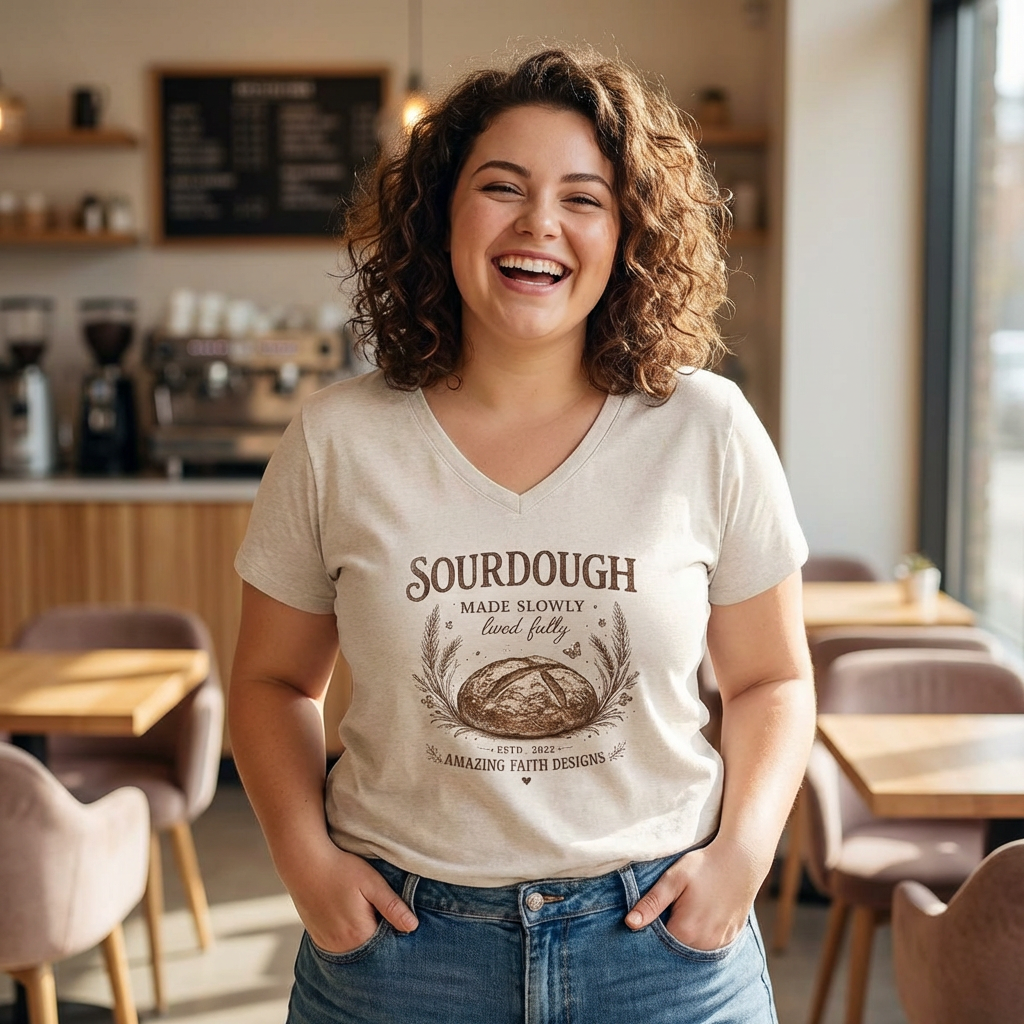 Personalized Sourdough Made Slowly Women’s V-Neck Tee - Amazing Faith Designs