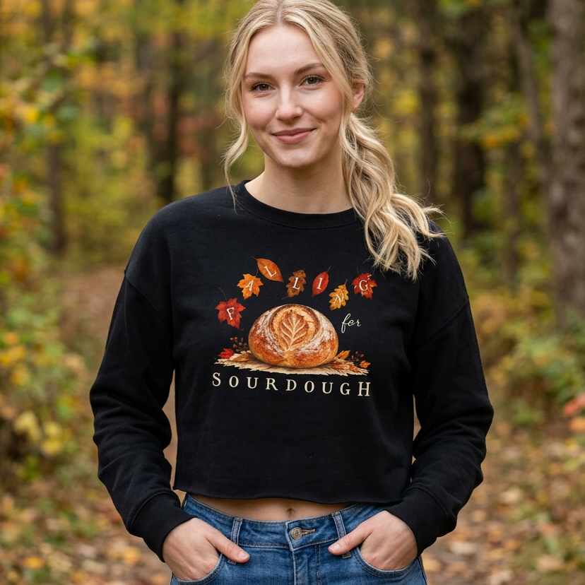 Falling for Sourdough Black Crop Sweatshirt