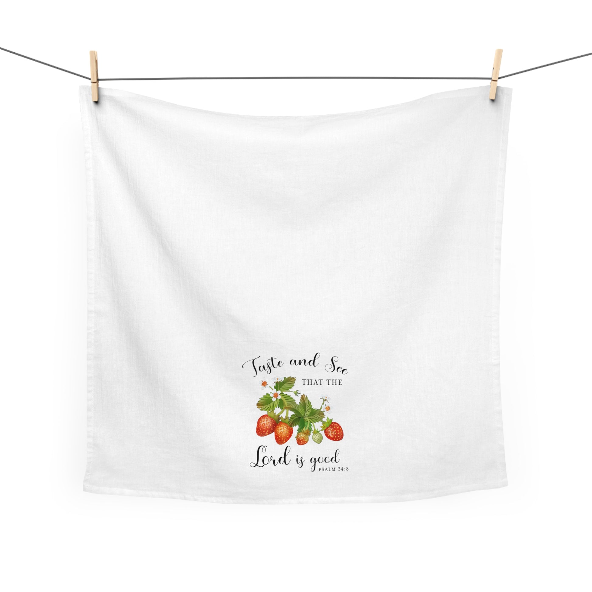 Taste and See Strawberries Scripture Tea Towel - Amazing Faith Designs