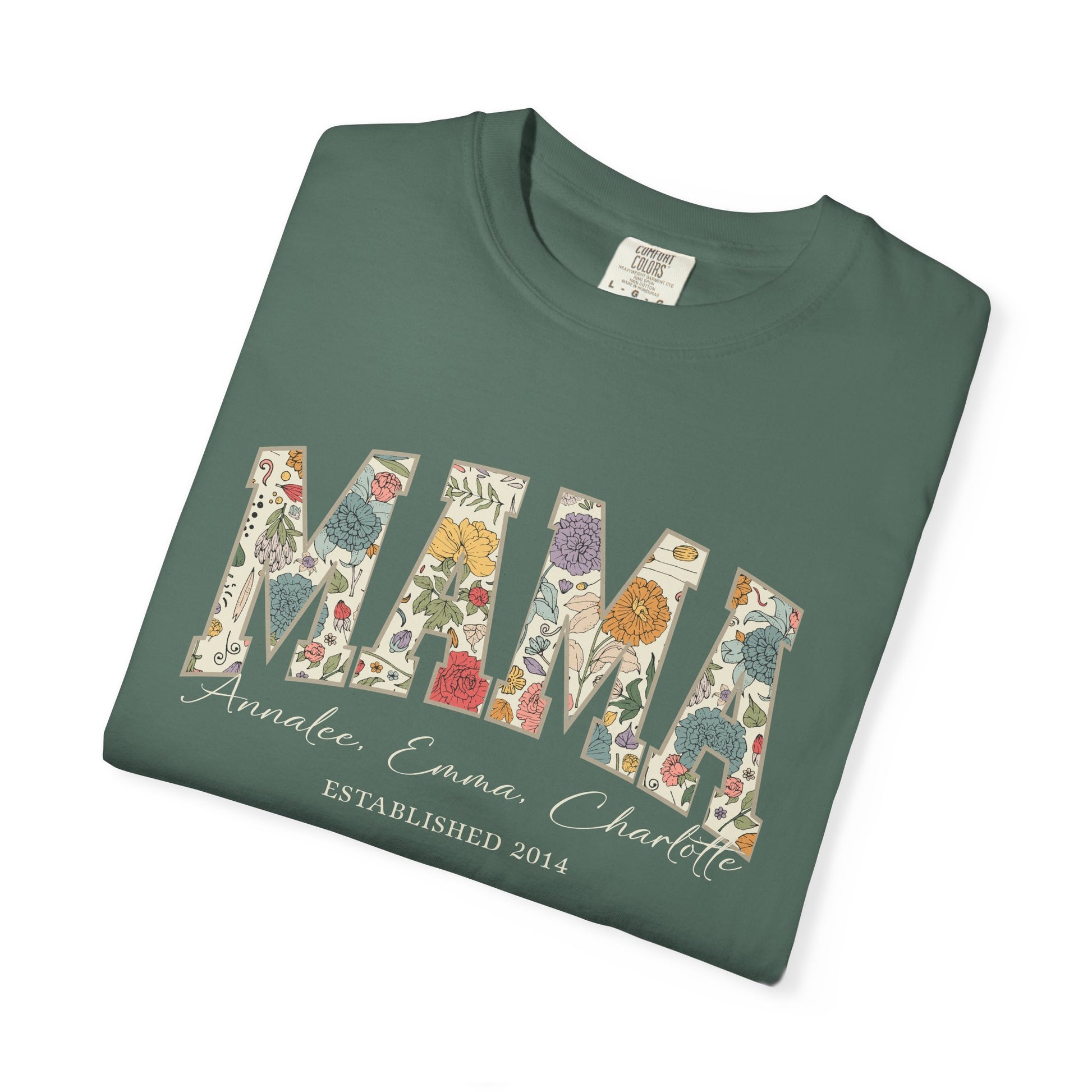 Mama Grandma Wildflowers Personalized with Kids Garment Dyed Shirt - Amazing Faith Designs