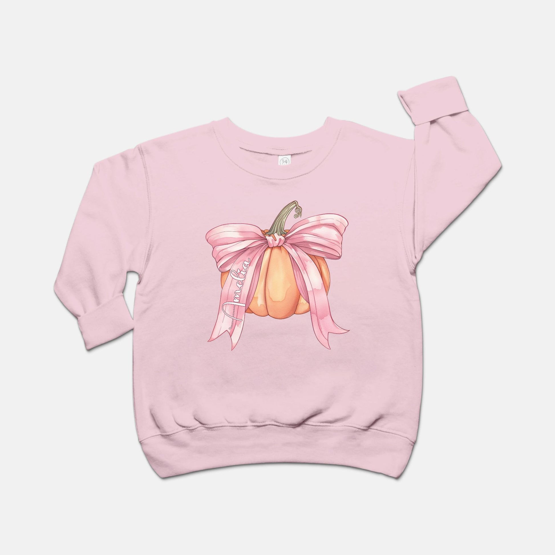 Pumpkin Coquette Toddler Personalized Pink Sweatshirt - Amazing Faith Designs