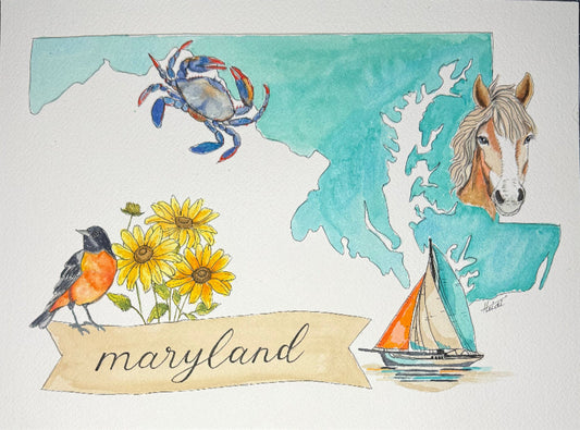 State Map Watercolor Painting with State Symbols - Amazing Faith Designs