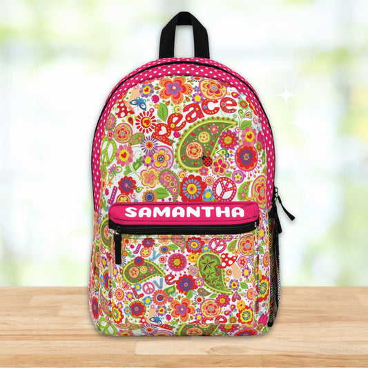 Hippie Flowers Peace Love Joy Backpack - Amazing Faith Designs