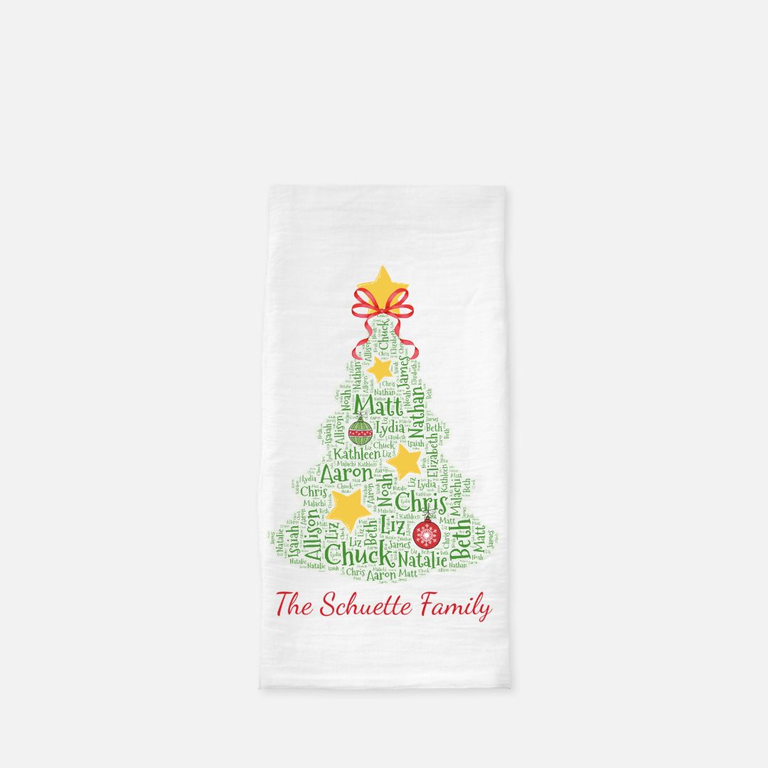 Christmas Tree Personalized Tea Towel - Amazing Faith Designs