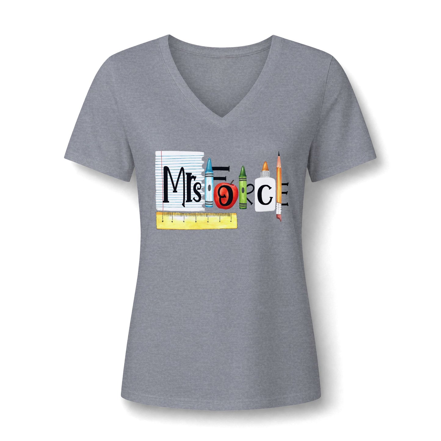 Personalized Teacher Name V-Neck Shirt | Custom Back to School Teacher Tee