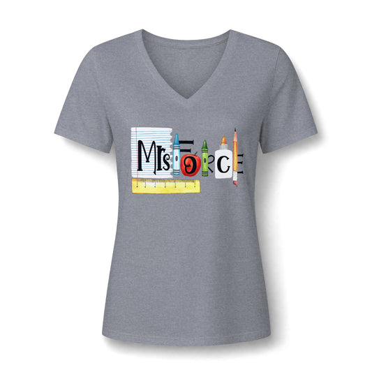 Personalized Teacher Name V-Neck Shirt | Custom Back to School Teacher Tee