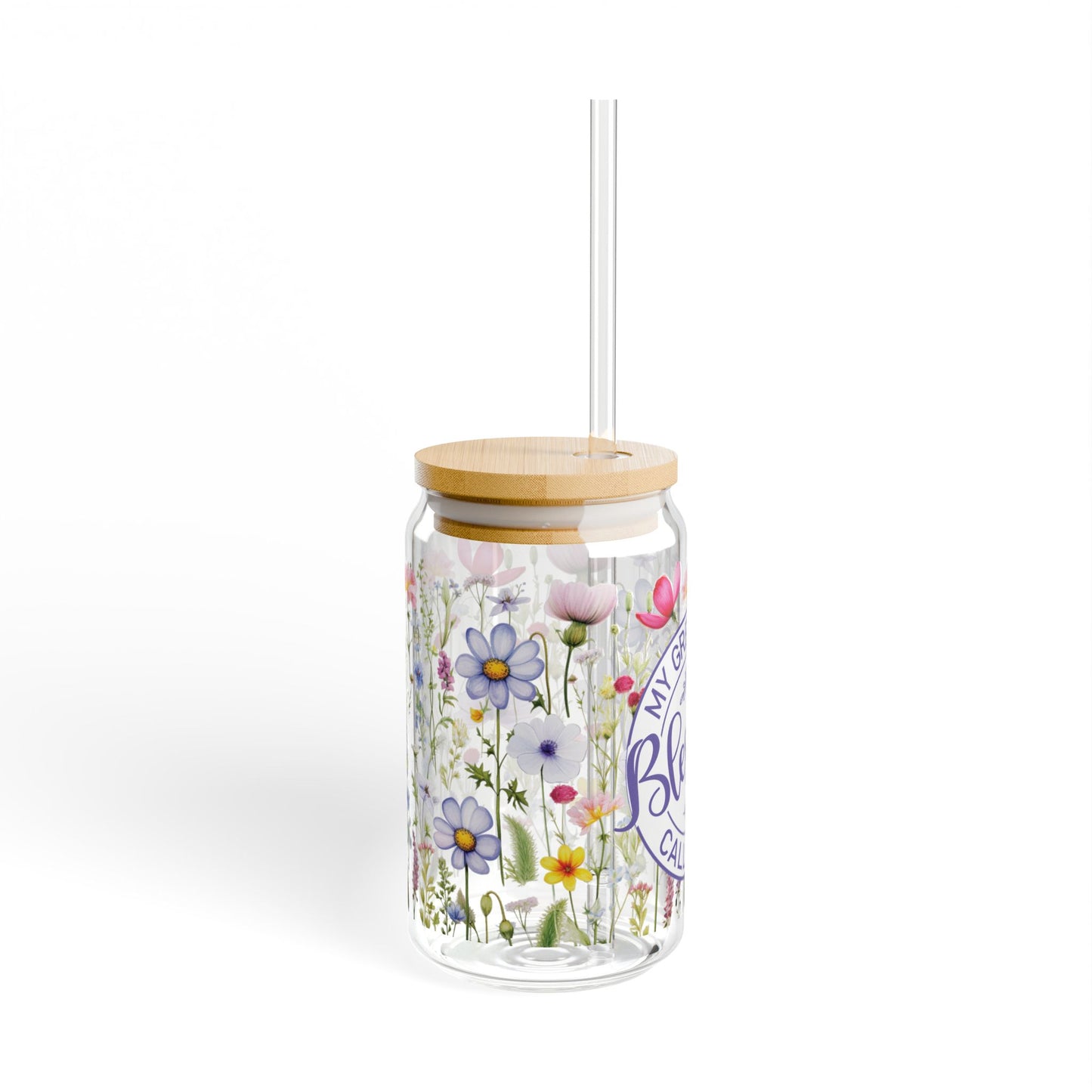 Grandma Wildflowers Sipper Glass, 16oz - Gigi - Amazing Faith Designs