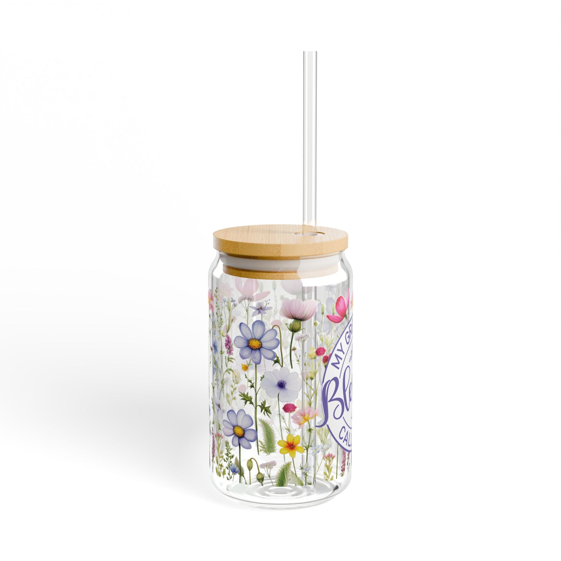 Grandma Wildflowers Sipper Glass, 16oz - Gigi - Amazing Faith Designs