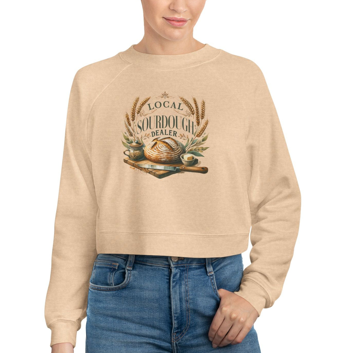 Cropped Fleece Pullover — "Local Seafood, Slow Roasted Goodness" Graphic - Amazing Faith Designs