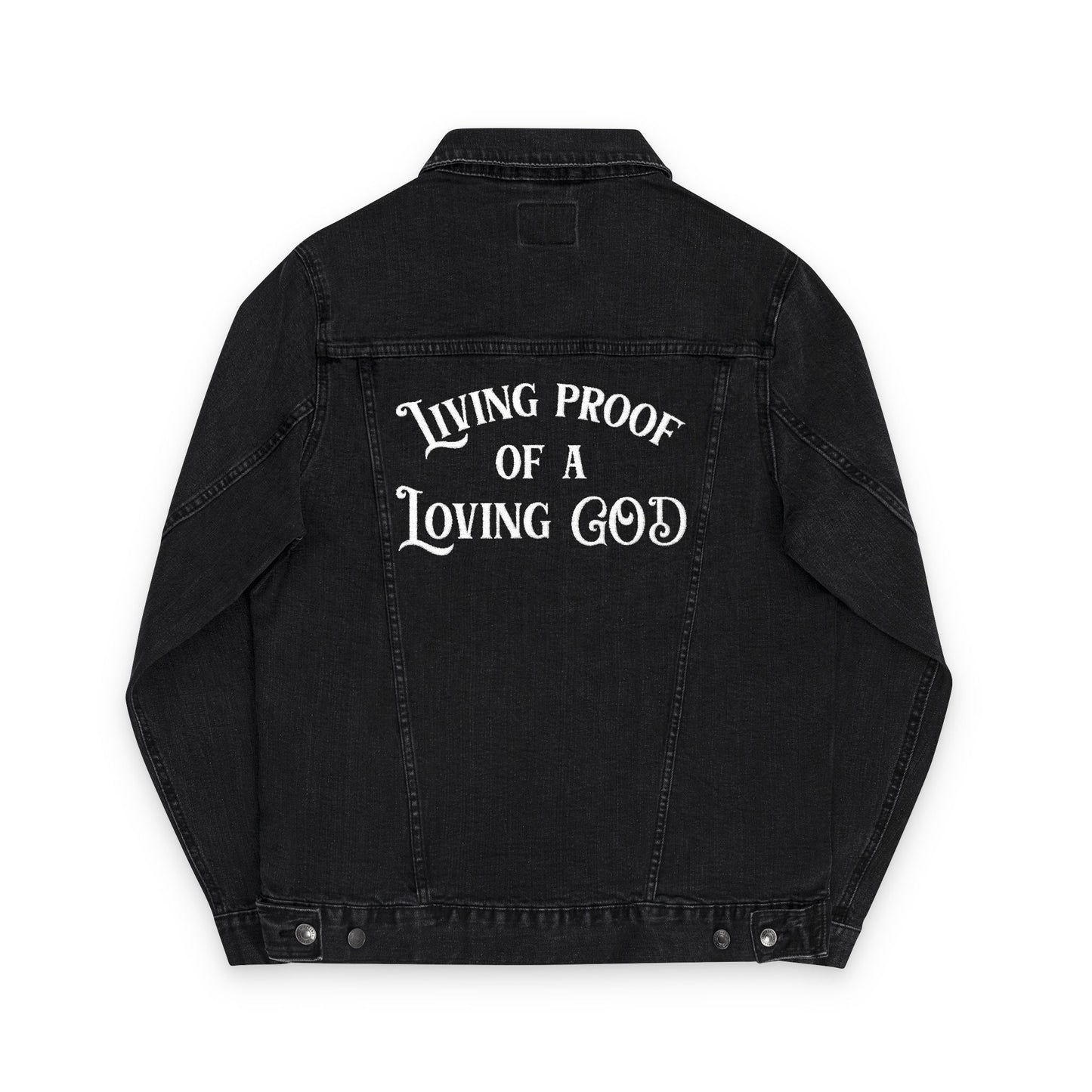 Living Proof Embroidered Unisex Denim Jacket - Amazing Faith Designs