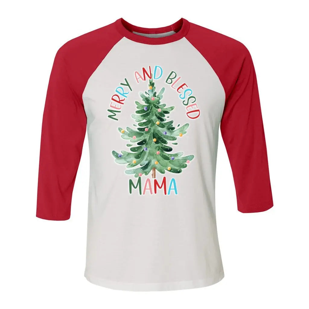 Merry and Blessed Mama 3/4 Sleeve Tee Awkward Styles