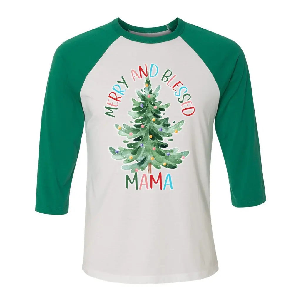 Merry and Blessed Mama 3/4 Sleeve Tee Awkward Styles