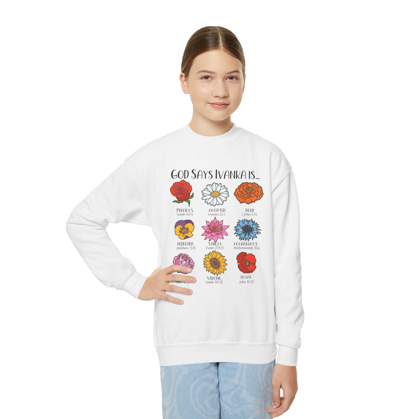 God Says You Are - Flowers Christian Affirmation Youth Sweatshirt - Amazing Faith Designs