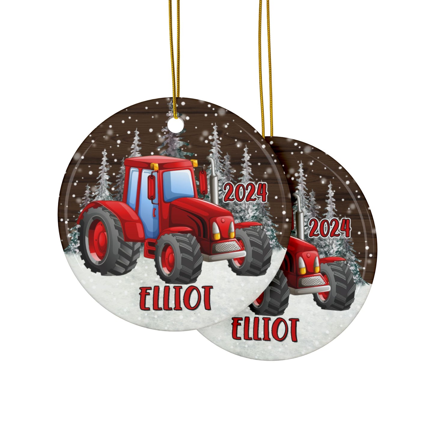 Red Tractor Personalized Ceramic Ornament - Amazing Faith Designs